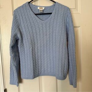 Talbots Cable Knit Sweater Women’s Large Light Blue V-Neck Cotton Blend Spring